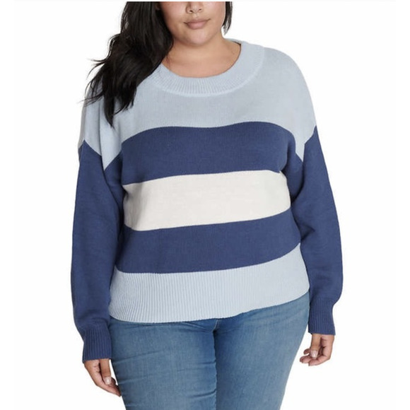 Lucky Brand Women’s Colorblock Knit Sweater Soft Hand Feel Blue Striped XL NWT - Picture 4 of 9